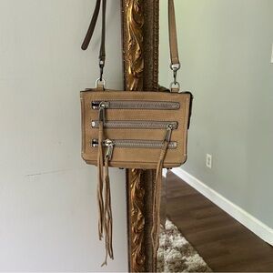 Rebecca Minkoff Tan Crossbody Bag with Zipper Accents Tassels
